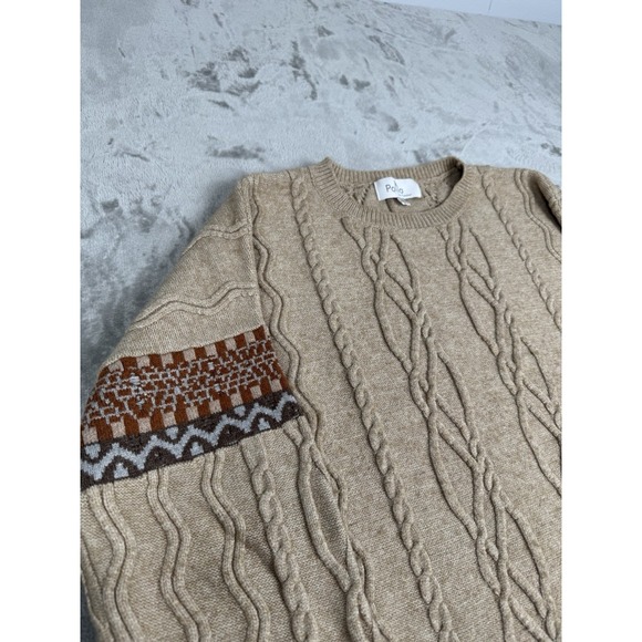 Palila 3D Cable Knit Sweater Womens Medium Beige Brown Coogi Style Chunky Heavy - Picture 2 of 7